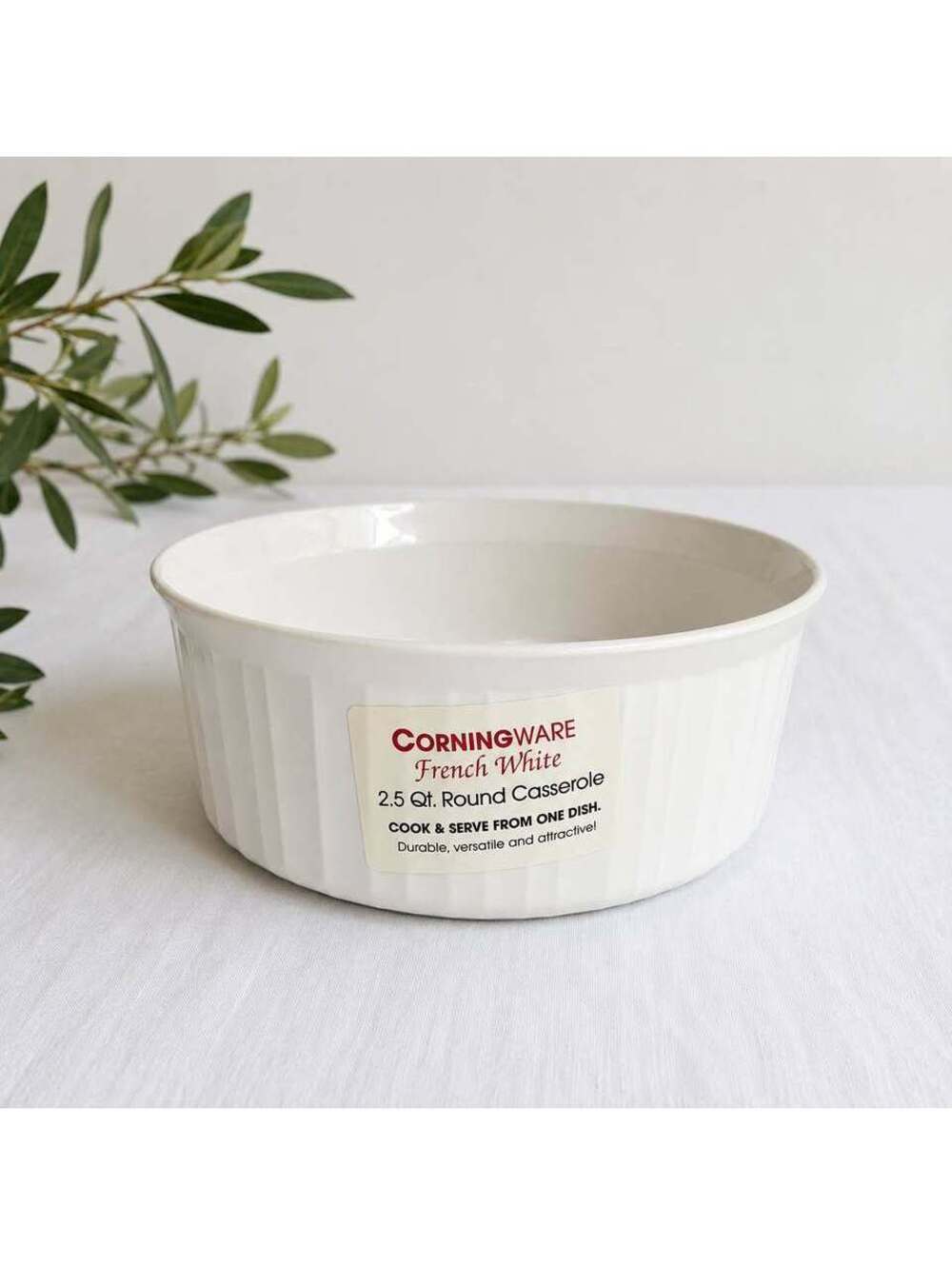Vintage CorningWare French White F-1-B 2.5 Qt Casserole USA NOS Label No Lid
